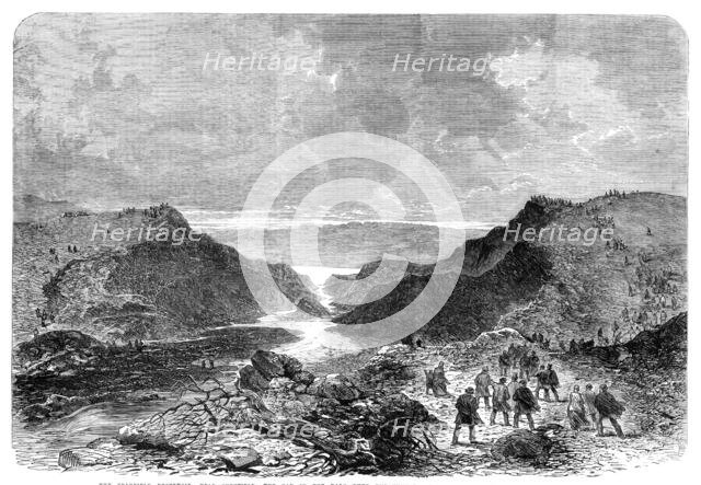 The Bradfield Reservoir, near Sheffield: the gap in the Dale Dyke embankment..., 1864. Creator: Unknown.