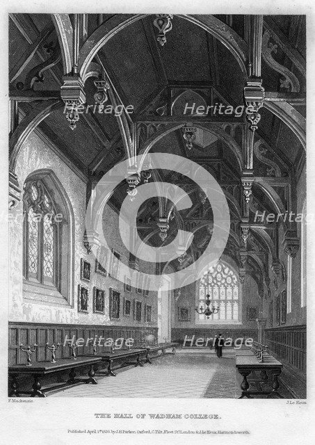 The Hall of Wadham College, Oxford University, 1836.Artist: John Le Keux