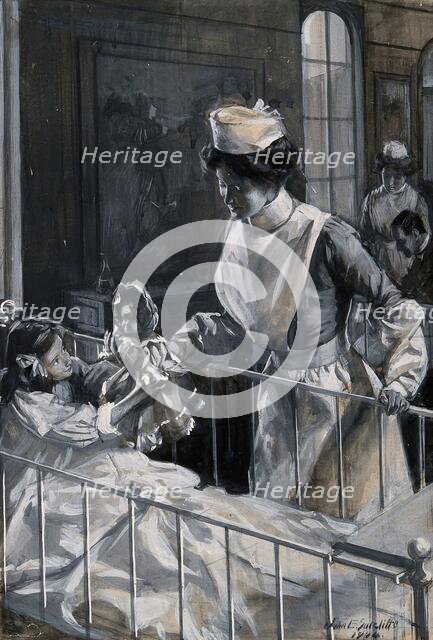 A nurse checking on a playful child, 1904. Creator: John E Sutcliffe.