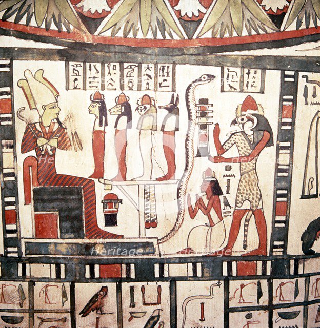 Horus presents the deceased to Osiris, Mummy-Case of Pensenhor, Thebes, c900 BC. Artist: Unknown.