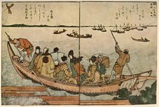 Passengers on a boat crossing the Sumida River in Japan, c1804, (1924).  Creator: Hokusai.