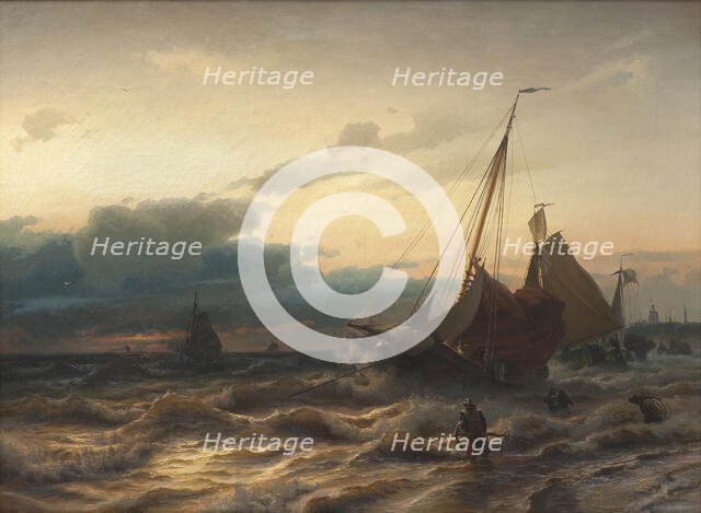 Storm off the Dutch Coast. Scene from Scheveningen, 1865. Creator: Albert Berg.