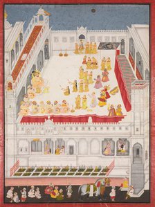 Maharana Jagat Singh Attending the Raslila, 1736. Creator: Jai Ram (Indian), attributed to ; Jiva (Indian), and/or.
