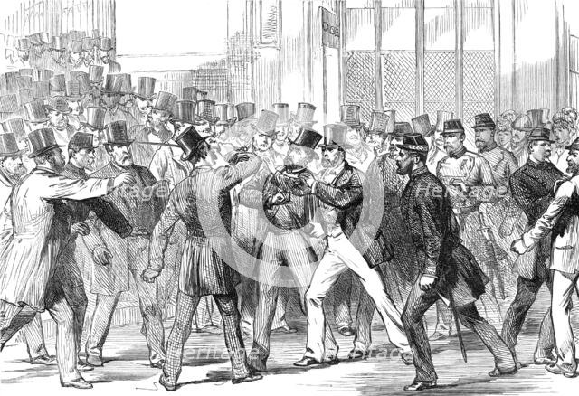 The Assault on M. Gambetta by M. de Sainte-Croix at the Sainte Lazare Station, Paris, 1874. Creator: Unknown.
