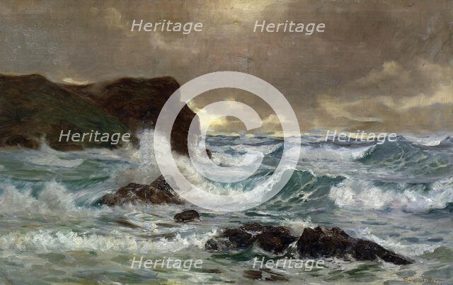 A heavy sea at Moeraki, 1903. Creator: George Edmund Butler.