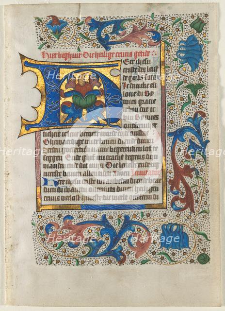 Leaf Excised from a Book of Hours: Decorated Initial H, c. 1470-1480. Creator: Unknown.