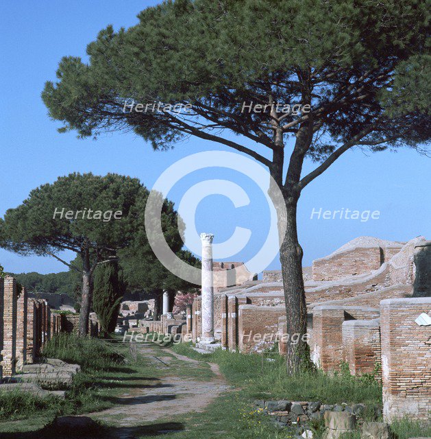 Street and buildings in the Roman town of Ostia, 2nd century. Artist: Unknown