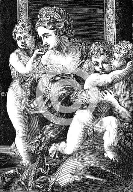 The Beaucousin Collection at the National Gallery - "Charity", by F. Salviati, 1860. Creator: Unknown.