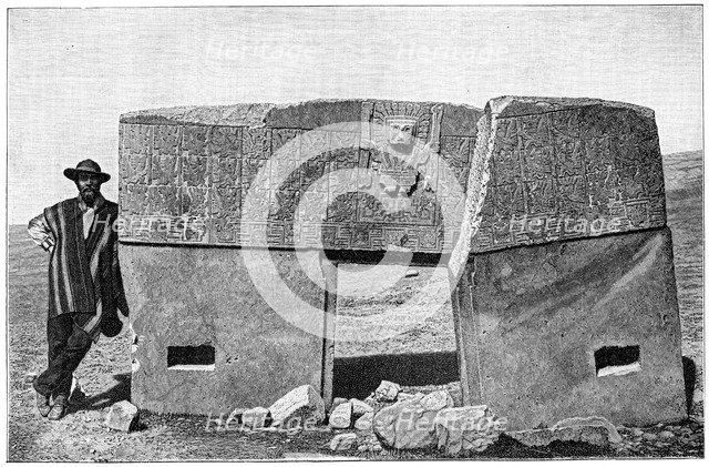 Eastern aspect of the monolithic gate of Akapana, Tiahuanaco, Bolivia, 1901. Artist: Unknown