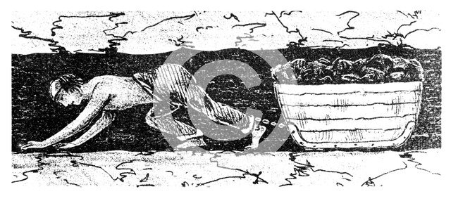 Boy 'putter' dragging a sledge of coal along a narrow seam, South Wales, 1848. Artist: Unknown