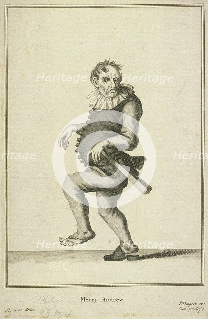 'Merry Andrew', possibly a jester or fool, Cries of London, (c1688?). Artist: Pierce Tempest