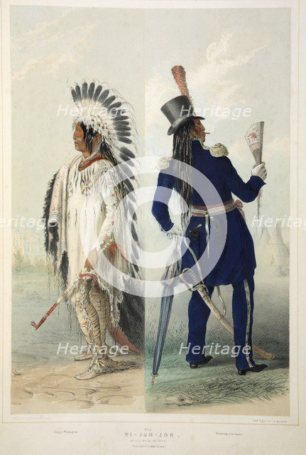 Wi-Jun-Jon, an Assinneboin Chief,  pub. 1845 (colour lithograph). Creator: George Catlin (1796 - 1872).