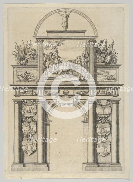 Triumphal arch, from 'Éloges et discours sur la triomphante réception du Roy en sa ville d..., 1629. Creator: Melchior Tavernier.