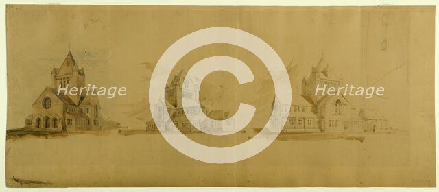 Saint Gabriel's Church, Chicago, Illinois, Perspective Sketches, c. 1889. Creator: Burnham and Root.