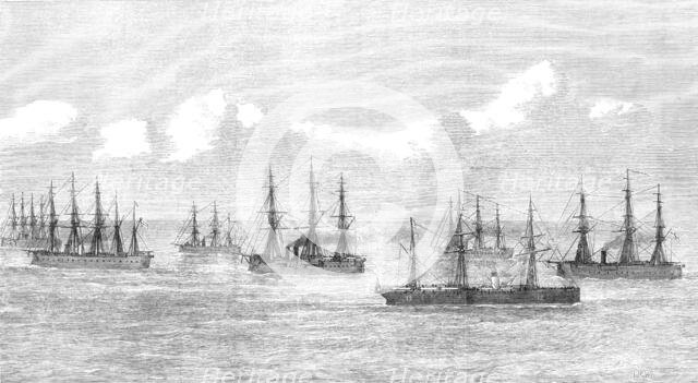 The transport Sarmatian, bound for the Gold Coast, passing Channel Squadron, 1874. Creator: Unknown.