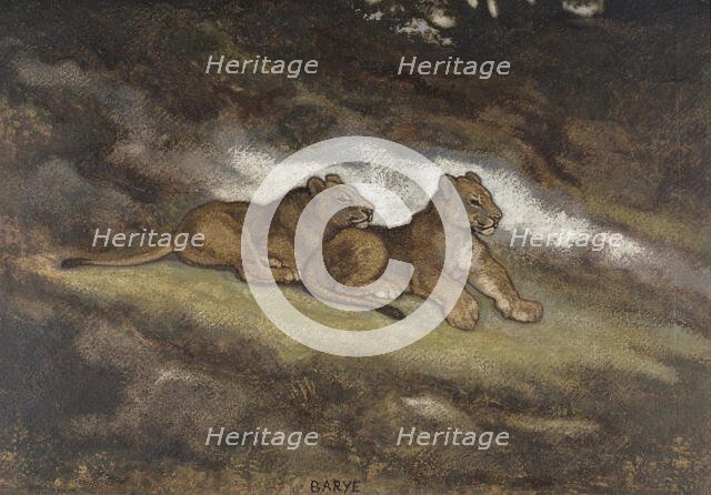 Two Lion Cubs, c1850-1869. Creator: Antoine-Louis Barye.