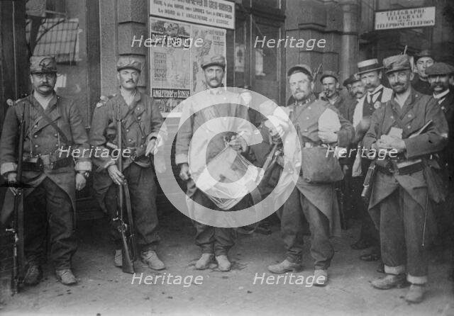 Troops in Tournai R.R. [i.e., railroad] station, between c1914 and c1915. Creator: Bain News Service.