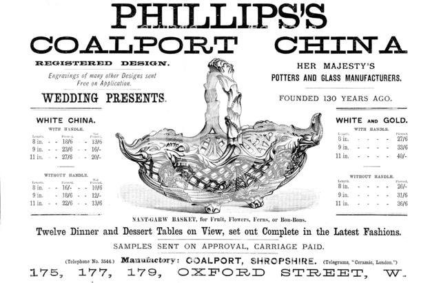 Advertisement for Phillips’s Coalport China, 1890. Creator: Unknown.