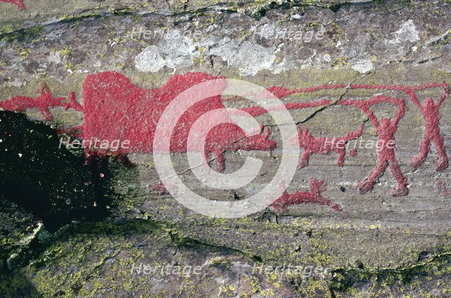 Hunting wild boars, Bronze Age rock carving, Himmelstalund, Norrköping, Östergötland, Sweden. Artist: Arne Broman