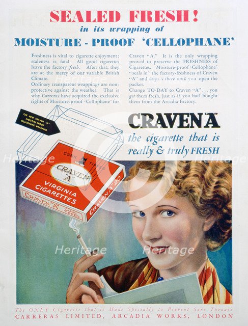 Advert for Craven 'A' cigarettes, 1931. Artist: Unknown