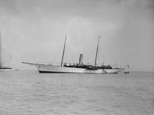 The steam yacht 'Agatha' at anchor, 1911. Creator: Kirk & Sons of Cowes.