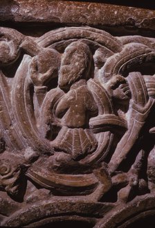 Detail of Norman Font, in 12th century Church within Porchester Castle, Hampshire, 20th century. Artist: CM Dixon.