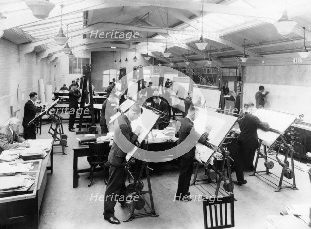 Draughtsmen in the drawing office, Vauxhall Motors, Luton, 1930. Artist: Unknown