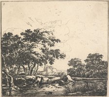Eight landscapes. Plate 3. A river winding through a forest, 1640-51. Creator: Herman Naiwincx.