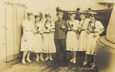 Seven sailors standing together on deck, 1918. Creator: Unknown.