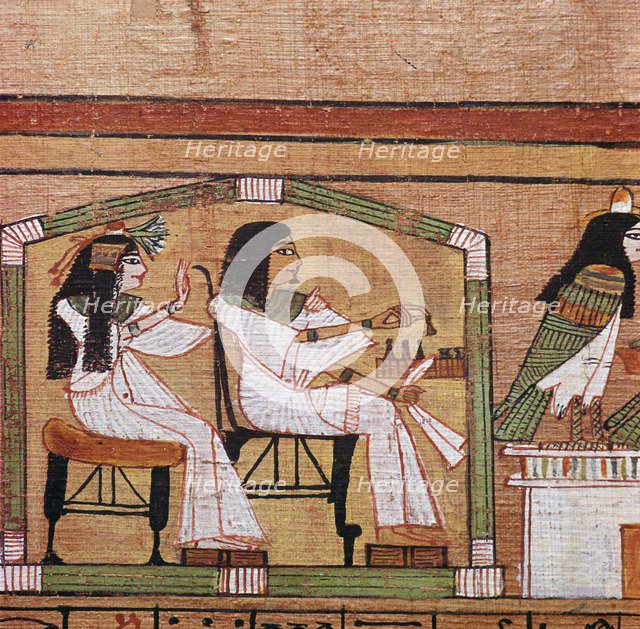 Detail from an Egyptian papyrus showing a game of draughts. Artist: Unknown