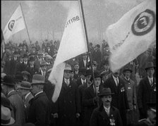 A Crowd of People Carrying Flags. Flags read  'British Fascists', 1924. Creator: British Pathe Ltd.