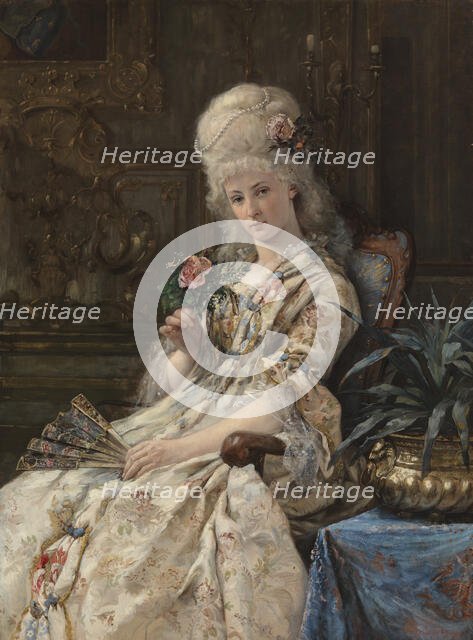 Woman in 18th century costume, (woman holding a rose), 1884. Creator: Erik Johan Lofgren.
