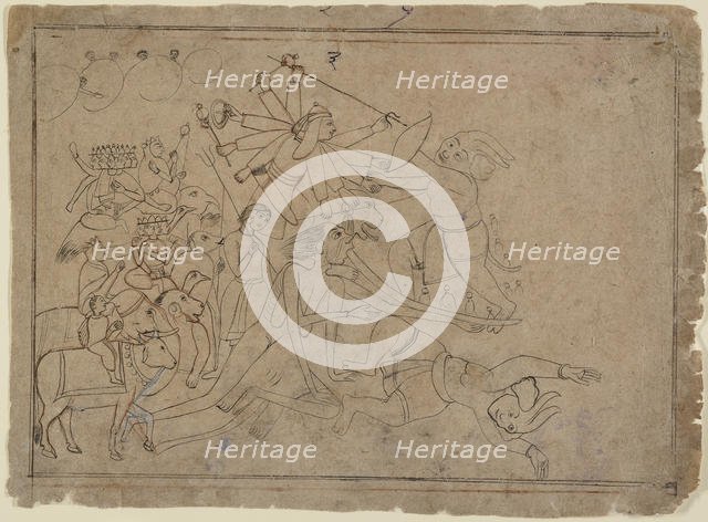 Durga, Kali, and the Matrikas Battle the Demon Raktabija: Scene from the Devi Mahatmya , ca. 1780. Creator: Unknown.