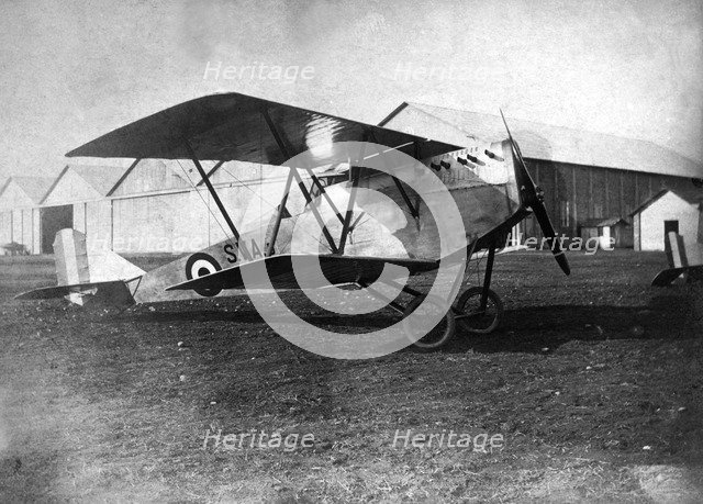 England. Magenta SVA biplane parked on an airfield, 1918.