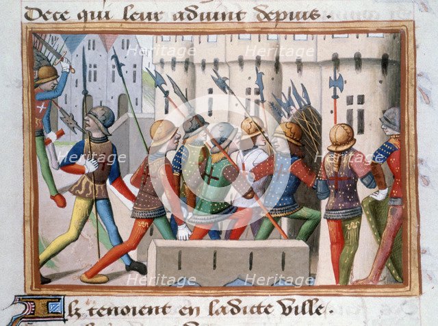 The English being chased out of Paris, April 1436, (1484). Artist: Unknown