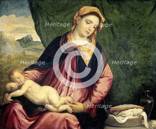 Madonna with Sleeping Child, Between 1540 and 1560. Artist: Bordone, Paris (1500-1571)
