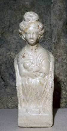 Ceramic figurine of a Mother Goddess, sitting in a chair and nursing a baby, 2nd century. Artist: Unknown