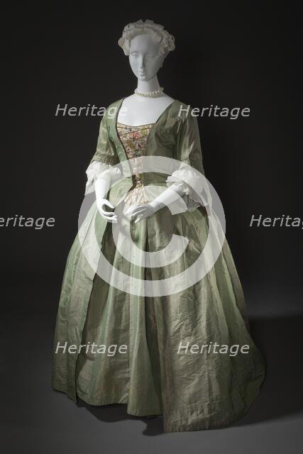 Robe à la française (gown and petticoat), Europe, c.1725. Stomacher: c.1735. Creator: Unknown.