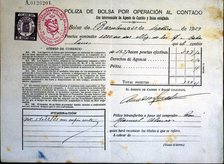 Stock policy by cash transaction issued in Barcelona in 1929, the document proves the ownership o…