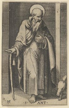 Saint Anthony, a staff in his right hand, from the series 'Piccoli Santi' (Small ..., ca. 1500-1527. Creator: Marcantonio Raimondi.