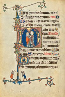 Initial D: The Visitation: Initial D: The Lord Enthroned; Ruskin Hours, about 1300. Creator: Unknown.