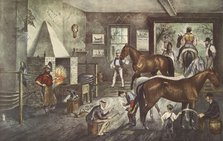  'Trotting Cracks' at the Forge, pub. 1869, Currier & Ives (Colour Lithograph)