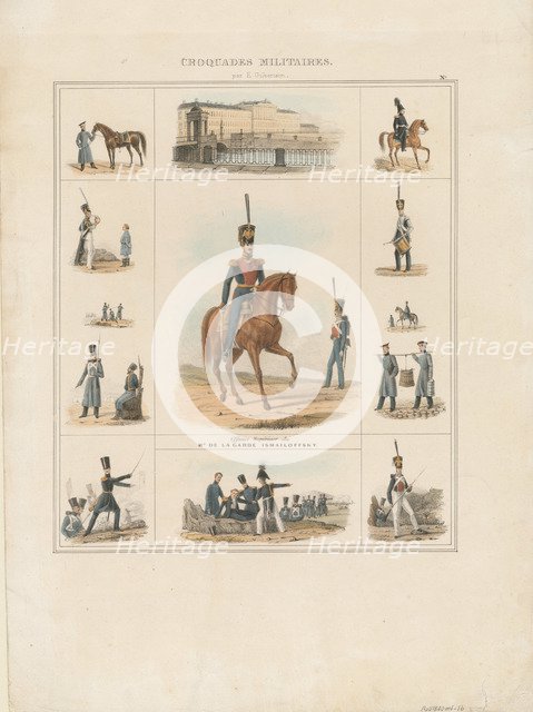 Dress uniforms of the Izmailovsky Regiment, 1840. Artist: Gilbertson, E. (active 1830s-1850s)