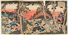 Battle scene in the sunset, 1843. Creator: Sadahide, Utagawa (1807-1873).