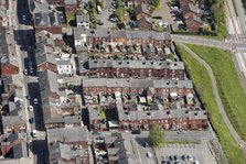 Terraced housing, part of Tyldesley High Street Heritage Action Zone, Wigan, 2021. Creator: Damian Grady.