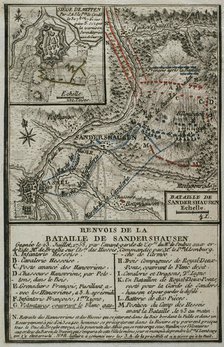 Plan of the Battle of Sandershausen, Germany (July 23, 1758), 1765. Creator: Jean de Beaurain.