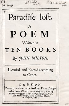 Cover of the 1st edition of 'Paradise Lost', by John Milton, 1661. Artist: John Milton