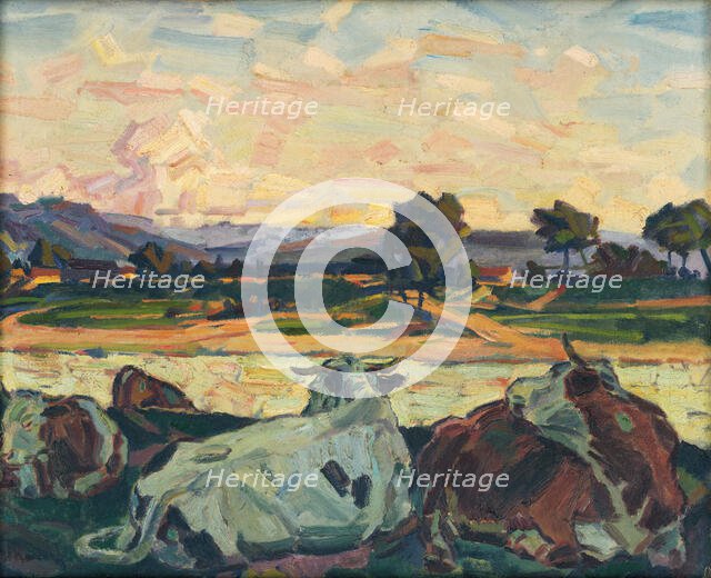 Cows on a River Bank, 1930-1935. Creator: Gustav Mally.