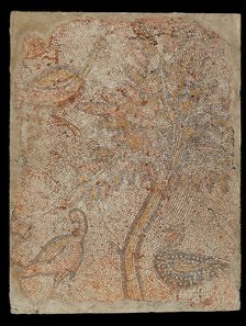 Mosaic Fragment with Three Birds and a Tree, 5th-6th century. Creator: Unknown.