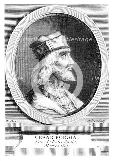 Cesare Borgia, Duke of Valentinois, Italian military leader.Artist: Aubrier